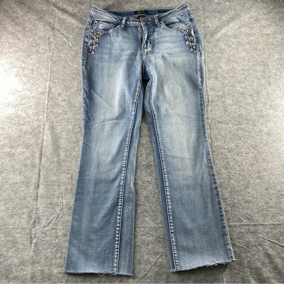 Earl Jeans Womens Light‎ Wash Faded Embellished Cropped Slim Boot Jeans Size 10 - Picture 1 of 14